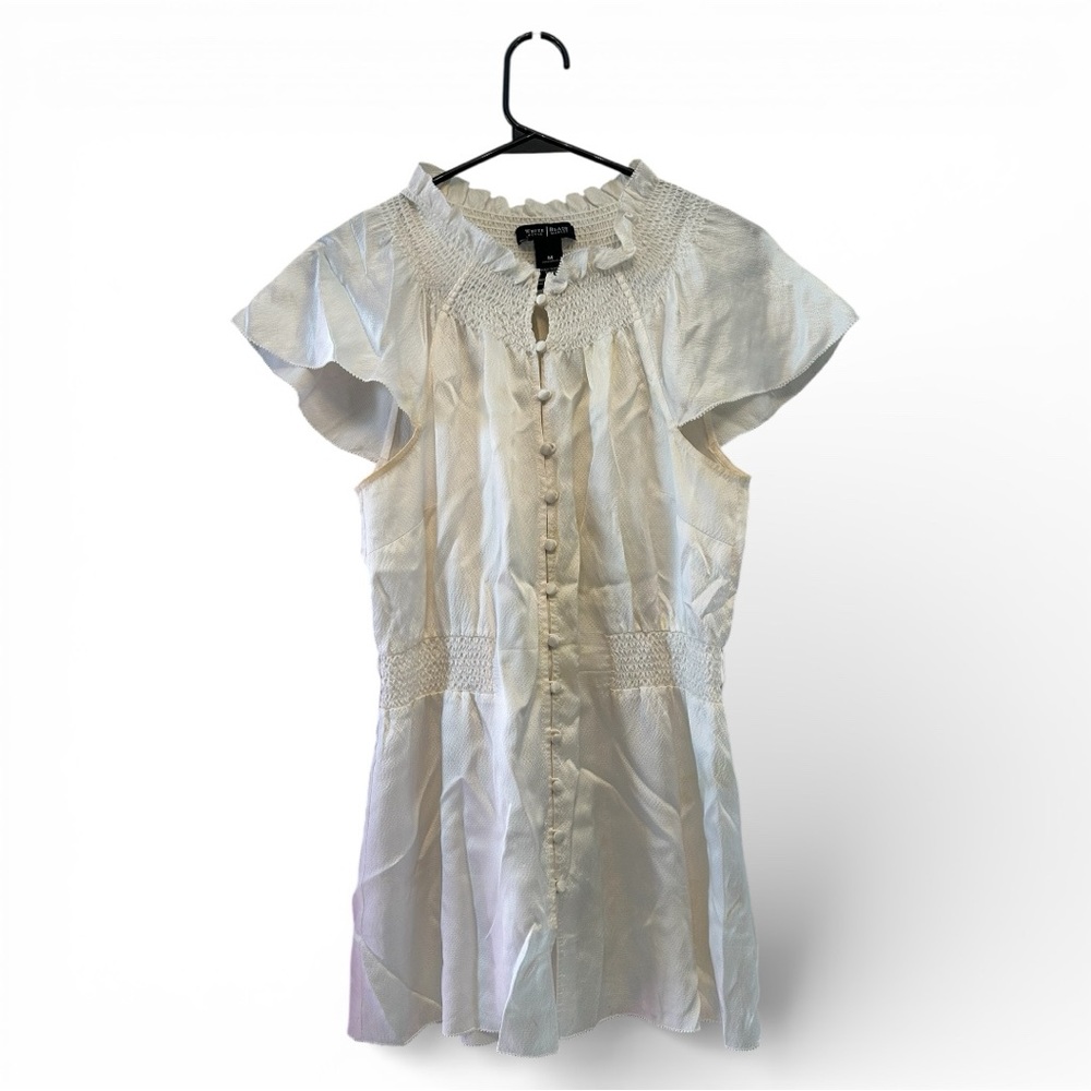 White House Black Market 100% Silk White Button Down Blouse Size Medium
